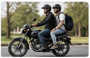 Motorcycle carrying a rider and passenger